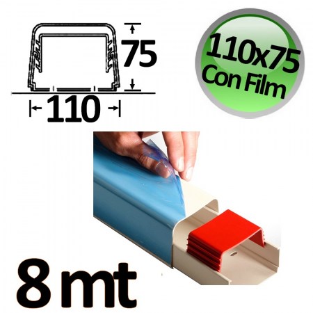 Canalina a copertura completa 110x75mm con Film protettivo - 8 mt